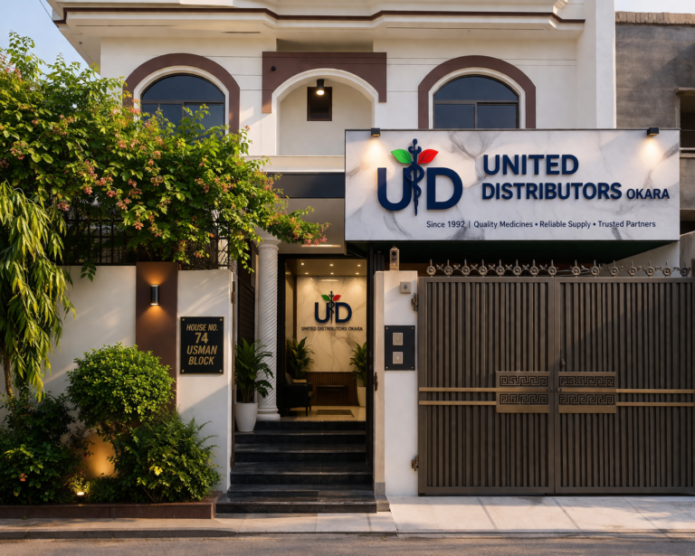 United Distributors Okara office building and delivery vehicle outside facility